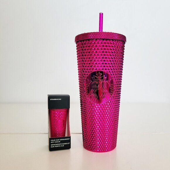 Starbucks Pink Sangria Metallic Venti 24 oz Tumbler w Straw and Ornament Lot - Picture 1 of 8